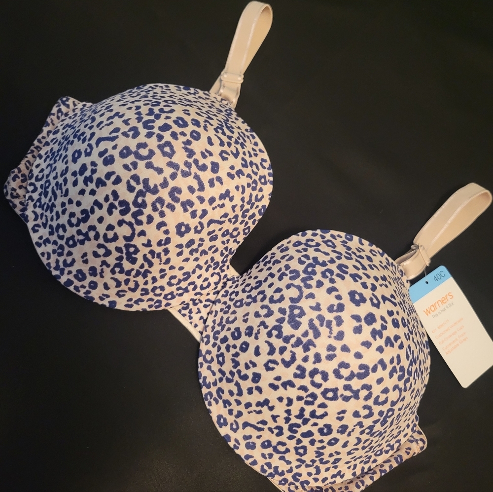 Warner's Bra 40C Navy Blue Nude Cream Animal Print Casual Leopard Cheetah Cute
